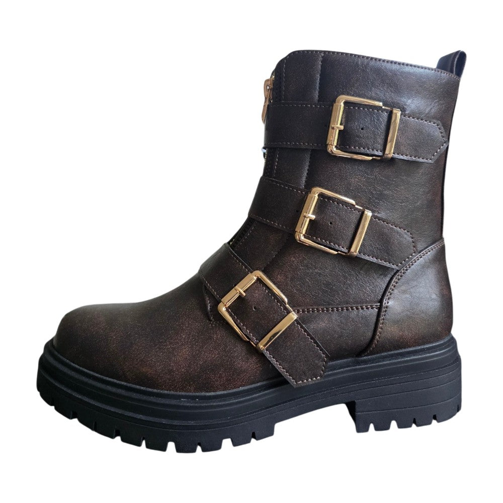 Dames biker boot 221 Donker Bruin